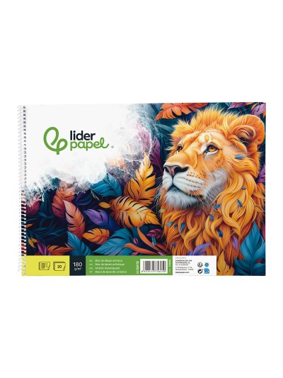 Bloc dibujo liderpapel artistico espiral 230x325mm 20 hojas 180g/m2 sin recuadro perforado