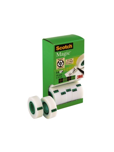 Cinta adhesiva scotch magic invisible 33 mt x 19 mm pack de 14 unidades
