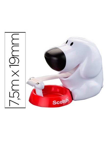 Portarrollo sobremesa scotch doggy 8,9 mt x 19 mm incluye rollo de cinta adhesiva magic