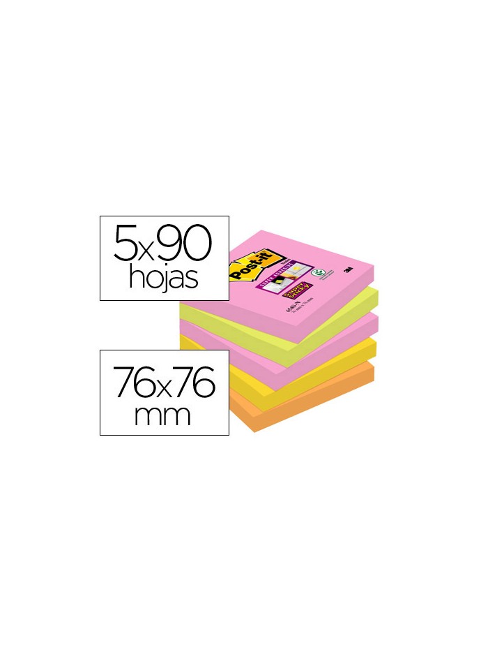 Bloc de notas adhesivas quita y pon post-it super sticky 76x76 mm con 90 hojas pack de 5 bloc colores surtidos Bloc de notas adhesivas quita y pon post-it super sticky 76x76 mm con 90 hojas pack de 5 bloc colores surtidos