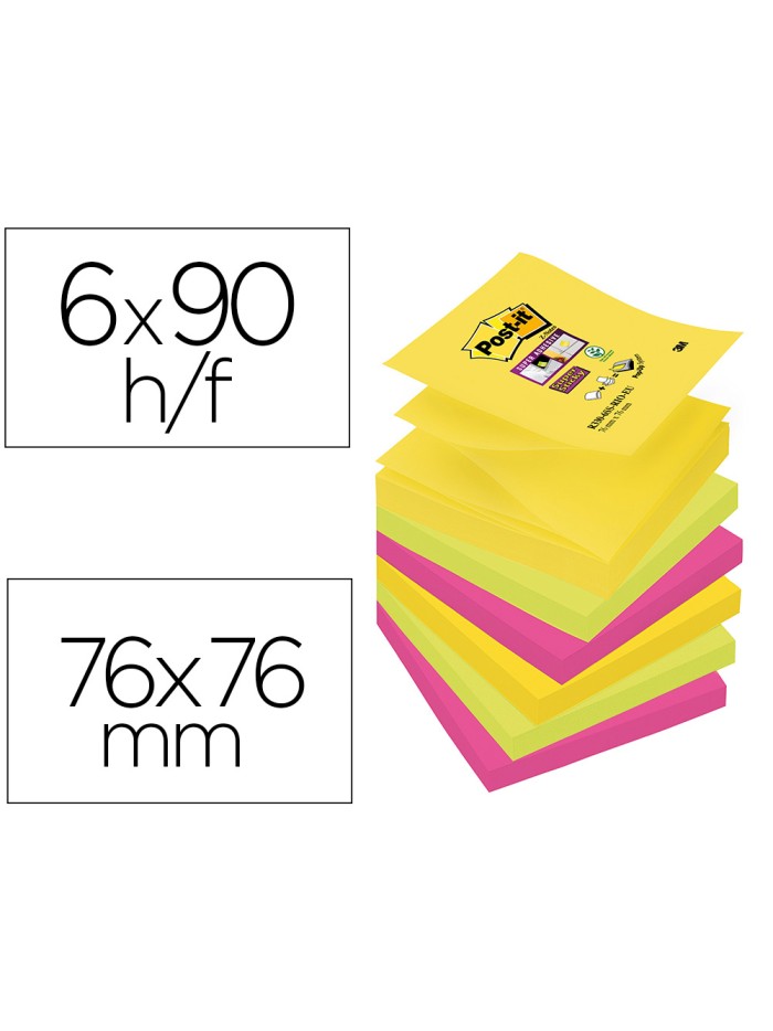 Bloc de notas adhesivas quita y pon post-it super sticky 76x76 mm con 90 hojas pack de 6 bloc colores surtidos Bloc de notas adhesivas quita y pon post-it super sticky 76x76 mm con 90 hojas pack de 6 bloc colores surtidos