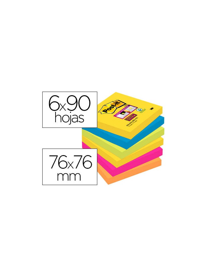 Bloc de notas adhesivas quita y pon post-it super sticky 76x76 mm con 90 hojas pack de 6 bloc colores surtidos Bloc de notas adhesivas quita y pon post-it super sticky 76x76 mm con 90 hojas pack de 6 bloc colores surtidos