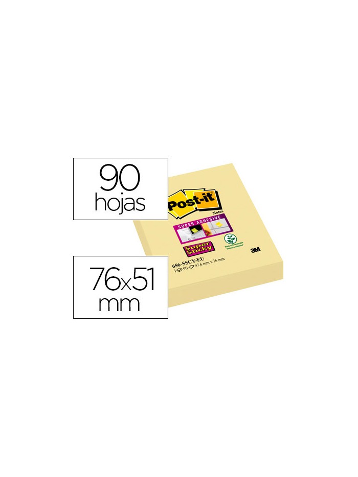 Bloc de notas adhesivas quita y pon post-it super sticky 51x78 mm con 90 hojas amarillo canario Bloc de notas adhesivas quita y pon post-it super sticky 51x78 mm con 90 hojas amarillo canario