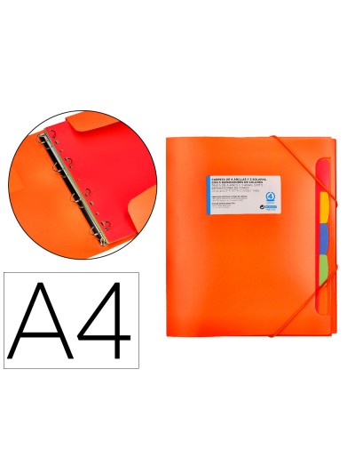 Carpeta beautone 4 anillas 25 mm con 5 separadores 3 solapas cierre gomas polipropileno din a4 color naranja