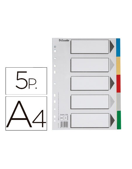 Separador esselte plastico juego de 5 separadores din a4 con 5 colores multitaladro