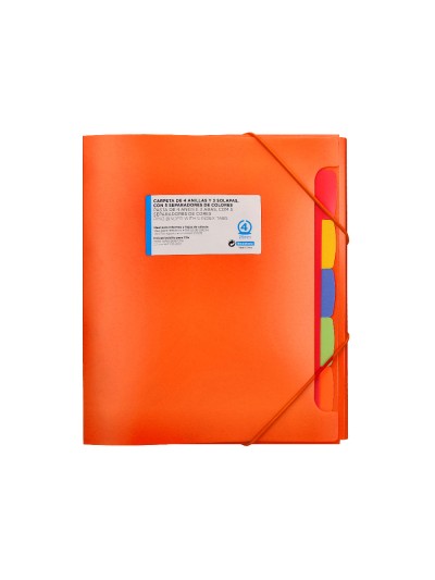 Carpeta beautone 4 anillas 25 mm con 5 separadores 3 solapas cierre gomas polipropileno din a4 color naranja