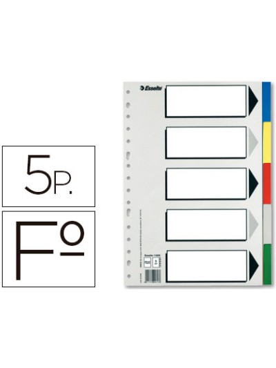 Separador esselte plastico juego de 5 separadores folio con 5 colores multitaladro