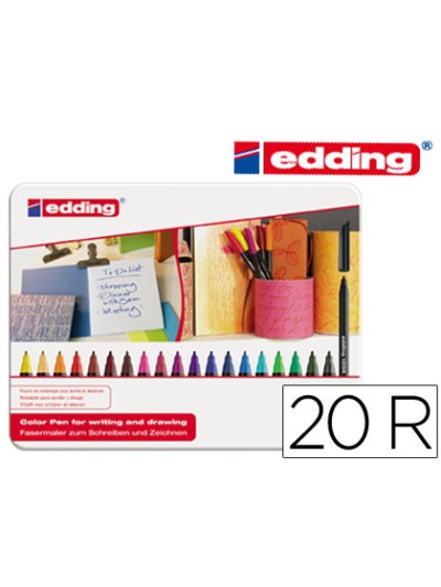 Rotulador edding punta fibra 1200 caja metalica 20 unidades colores surtidos punta redonda 0,5 mm