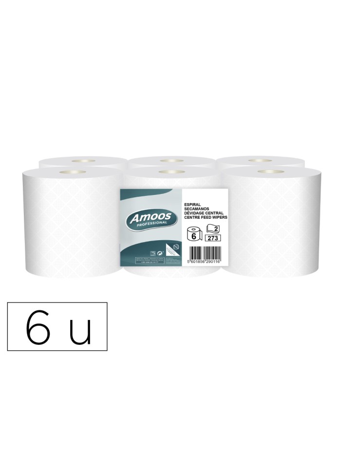 Papel secamanos amoos industrial 2 capas 32g/m2 blanco 90 mt paquete de 6 rollos Papel secamanos amoos industrial 2 capas 32g/m2 blanco 90 mt paquete de 6 rollos
