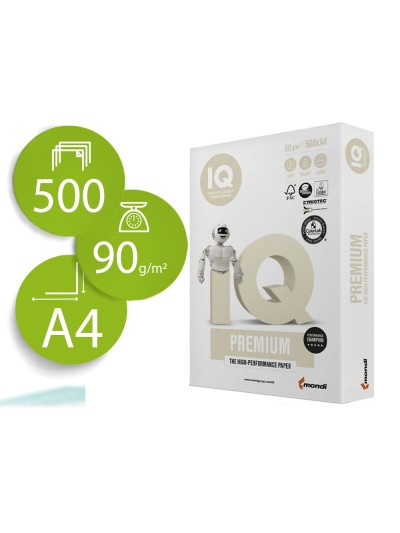 Papel fotocopiadora iq premium din a4 90 gramos paquete de 500 hojas