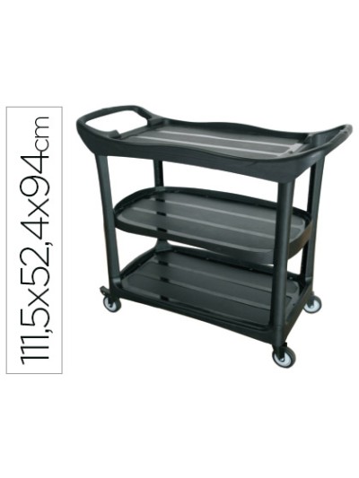 Carro de servicio multifuncional q-connect 3 estantes plastico 1115x524x940 mm
