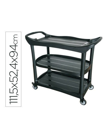 Carro de servicio multifuncional q-connect 3 estantes plastico 1115x524x940 mm