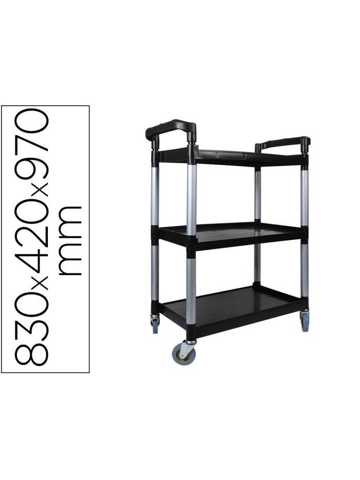 Carro de servicio multifuncional q-connect 3 estantes de polipropileno 830x420x970 mm