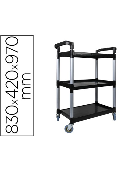 Carro de servicio multifuncional q-connect 3 estantes de polipropileno 830x420x970 mm