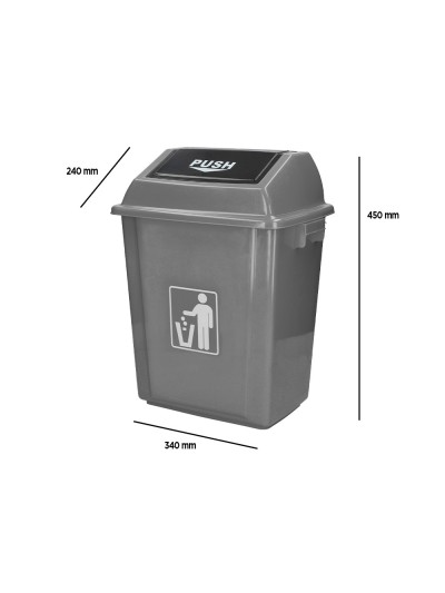 Papelera contenedor q-connect plastico con tapa de balancin 20 litros gris 340x240x450 mm