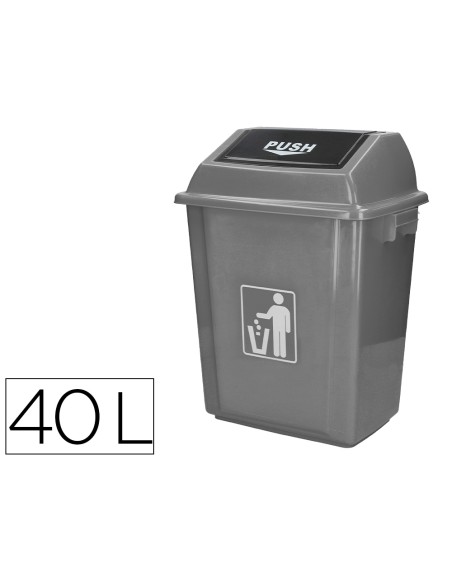 Papelera contenedor q-connect plastico con tapa de balancin 40 litros gris 410x280x610 mm