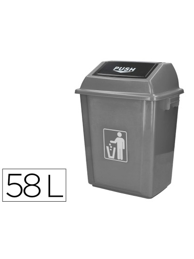 Papelera contenedor q-connect plastico con tapa de balancin 58 litros gris 470x330x760 mm