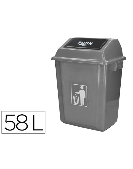 Papelera contenedor q-connect plastico con tapa de balancin 58 litros gris 470x330x760 mm