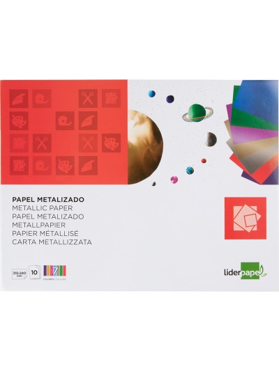 Bloc trabajos manuales liderpapel papel metalizado 240x315mm 10 hojas colores surtidos