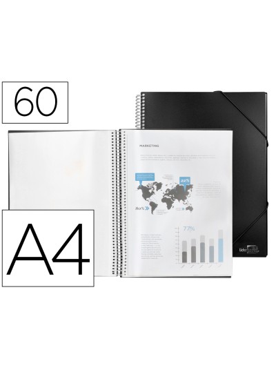 Carpeta liderpapel escaparate con espiral 60 fundas polipropileno din a4 negro