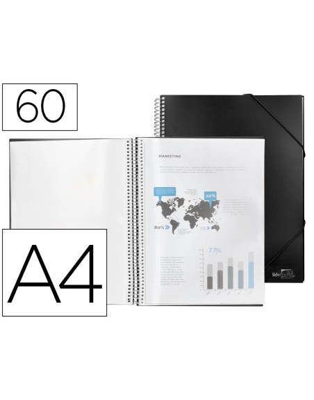 Carpeta liderpapel escaparate con espiral 60 fundas polipropileno din a4 negro