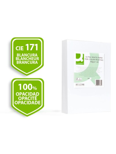 Papel fotocopiadora q-connect ultra white din a4 160 gramos paquete de 250 hojas