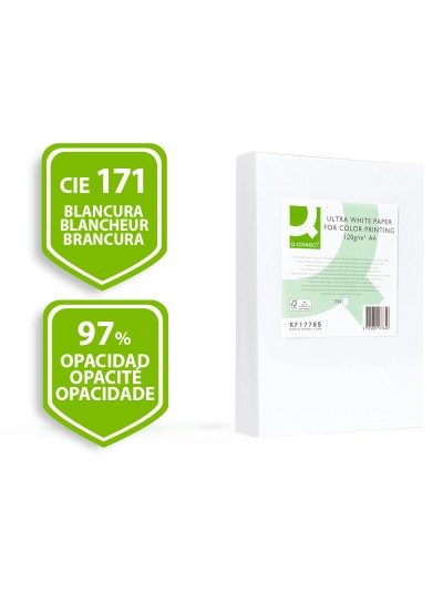 Papel fotocopiadora q-connect ultra white din a4 120 gramos paquete de 250 hojas