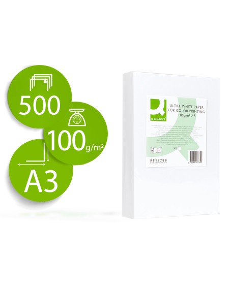 Papel fotocopiadora q-connect ultra white din a3 100 gramos paquete de 500 hojas