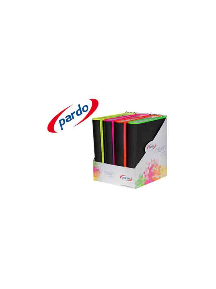 Carpeta pardo 4 anillas 40mm carton forrado din a4 lomo recto con borde neon colores surtidos expositor de 8 Carpeta pardo 4 anillas 40mm carton forrado din a4 lomo recto con borde neon colores surtidos expositor de 8