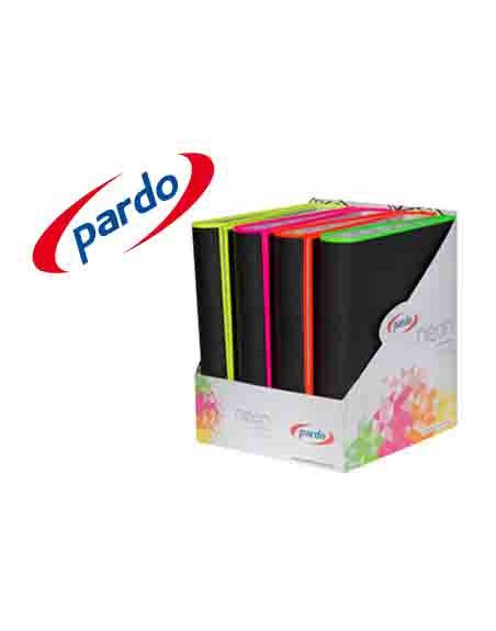 Carpeta pardo 4 anillas 40mm carton forrado din a4 lomo recto con borde neon colores surtidos expositor de 8