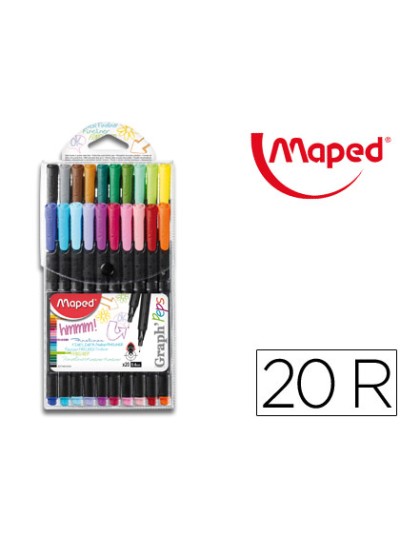 Rotulador maped punta de metal graph peps fine liner estuche de 20 colores surtidos