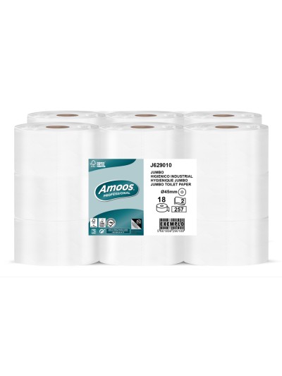 Papel higienico amoos jumbo industrial 2 capas 30g/m2 paquete de 18 rollos