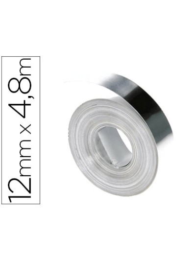 Cinta dymo aluminio 12mm x 4,8mt sin adhesivo para rotuladora