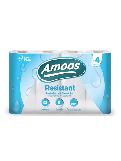 Papel de cocina amoos 2 capas 100 mm diametro x 224 mm alto 42g/m2 36 servicios paquete de 4 rollos