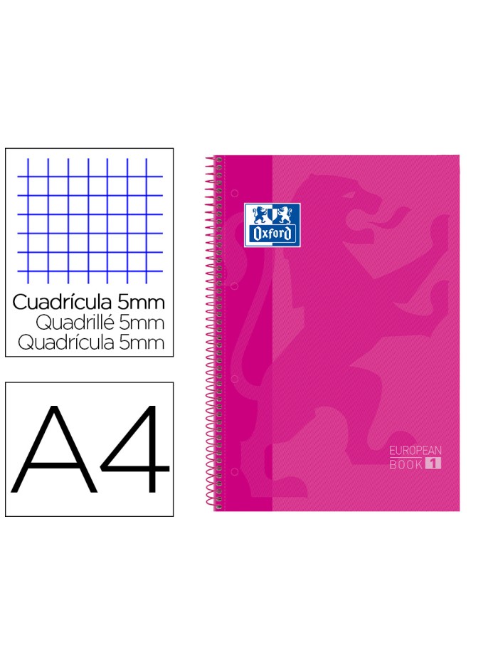 Bloc espiral oxford european book tapa extradura din a4 80 hojas cuadricula 5 mm color rosa Bloc espiral oxford european book tapa extradura din a4 80 hojas cuadricula 5 mm color rosa