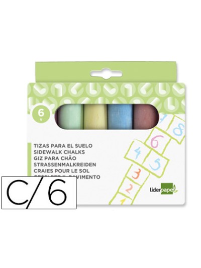 Tiza color liderpapel para suelo caja de 6 unidades colores surtidos