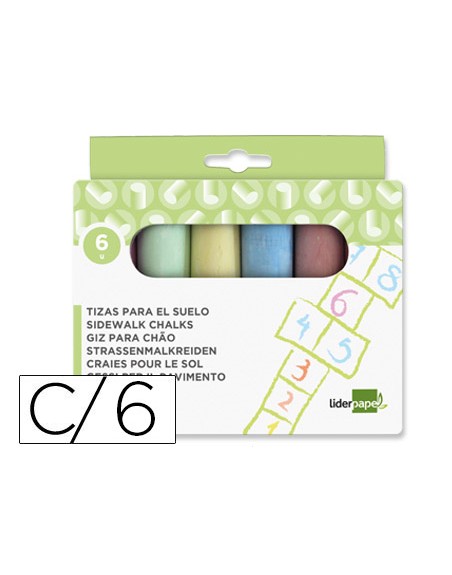 Tiza color liderpapel para suelo caja de 6 unidades colores surtidos