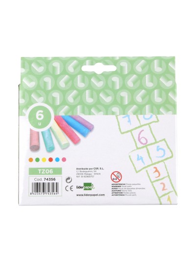 Tiza color liderpapel para suelo caja de 6 unidades colores surtidos