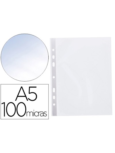 Funda multitaladro q-connect din a5 100 mc cristal 6 taladros bolsa de 10 unidades
