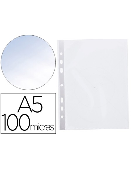 Funda multitaladro q-connect din a5 100 mc cristal 6 taladros bolsa de 10 unidades