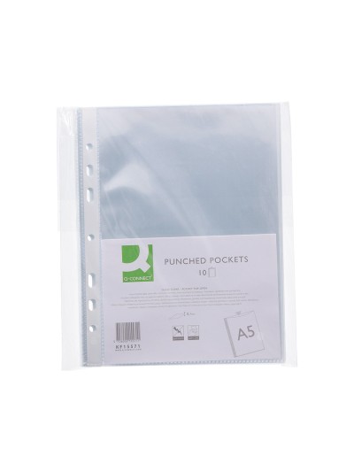 Funda multitaladro q-connect din a5 100 mc cristal 6 taladros bolsa de 10 unidades