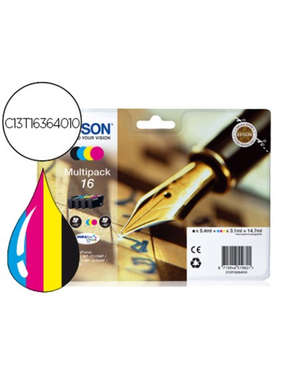 Ink-jet epson 16xl multipack workforce wf-2010w wf-2510wf wf-2520nf wf-2530wf wf-2540wf negro amarillo cian y magenta