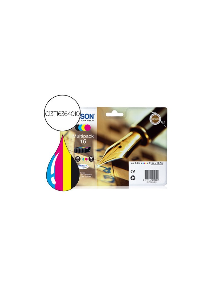 Ink-jet epson 16xl multipack workforce wf-2010w wf-2510wf wf-2520nf wf-2530wf wf-2540wf negro amarillo cian y magenta Ink-jet epson 16xl multipack workforce wf-2010w wf-2510wf wf-2520nf wf-2530wf wf-2540wf negro amarillo cian y magenta