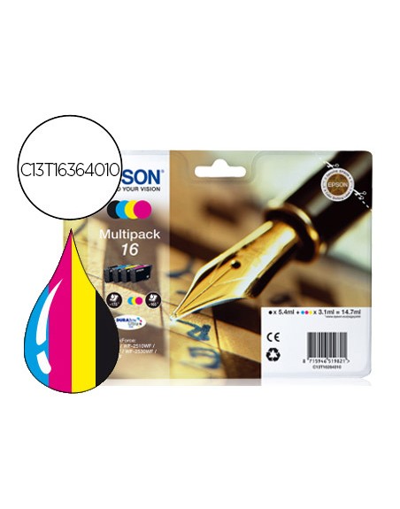 Ink-jet epson 16xl multipack workforce wf-2010w wf-2510wf wf-2520nf wf-2530wf wf-2540wf negro amarillo cian y magenta