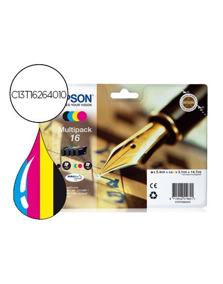 Ink-jet epson 16 multipack workforce wf-2010w wf-2510wf wf-2520nf wf-2530wf wf-2540wf negro amarillo cian y magenta
