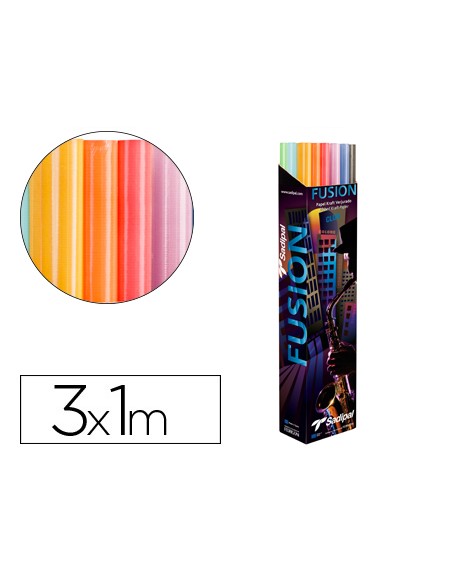 Papel kraft fusion 1x3 mt expositor 30 rollos colores surtidos