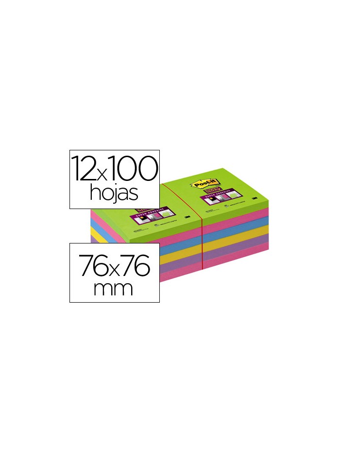 Bloc de notas adhesivas quita y pon post-it super stick ultra 76x76 mm pack de 12 bloc verde rosa amarilla Bloc de notas adhesivas quita y pon post-it super stick ultra 76x76 mm pack de 12 bloc verde rosa amarilla