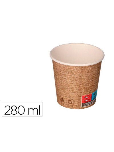 Vaso de papel kraft bunzl reciclable pefc 280 ml apto bebidas frias y calientes paquete de 50 unidades