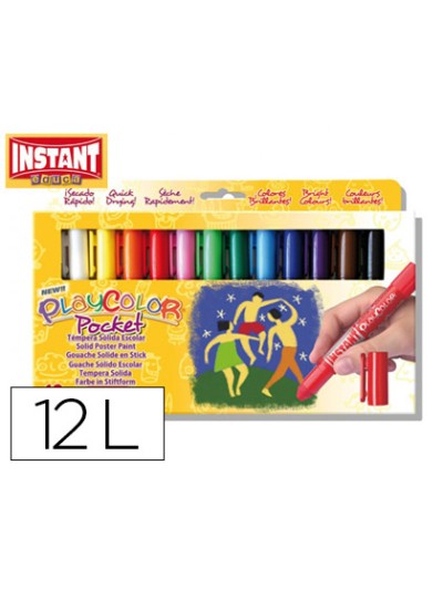 Tempera solida en barra playcolor pocket escolar caja de 12 colores surtidos