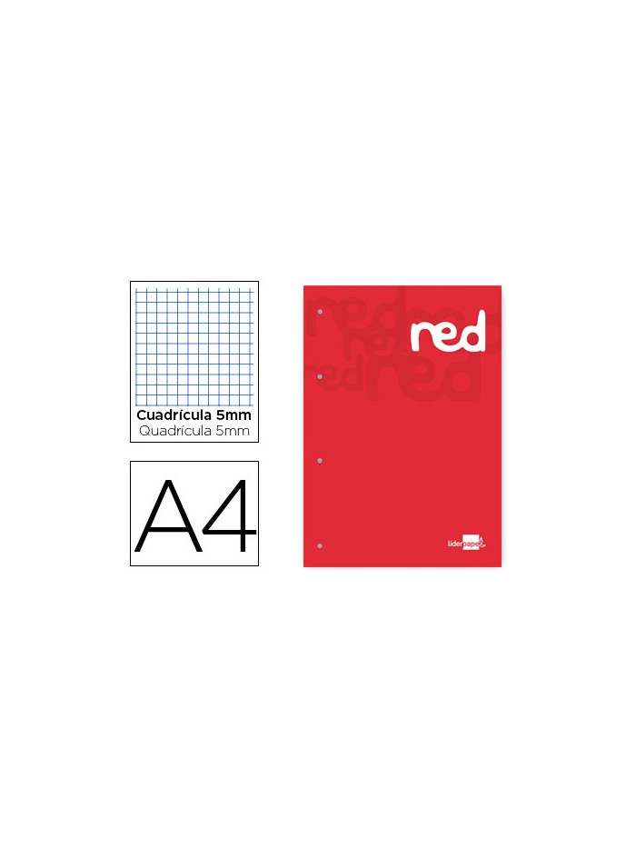 Bloc encolado liderpapel cuadro 5 mm rojo a4 natural 100 hojas 100 g/m2 Bloc encolado liderpapel cuadro 5 mm rojo a4 natural 100 hojas 100 g/m2